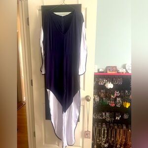 Navy and white jumpsuit with belt